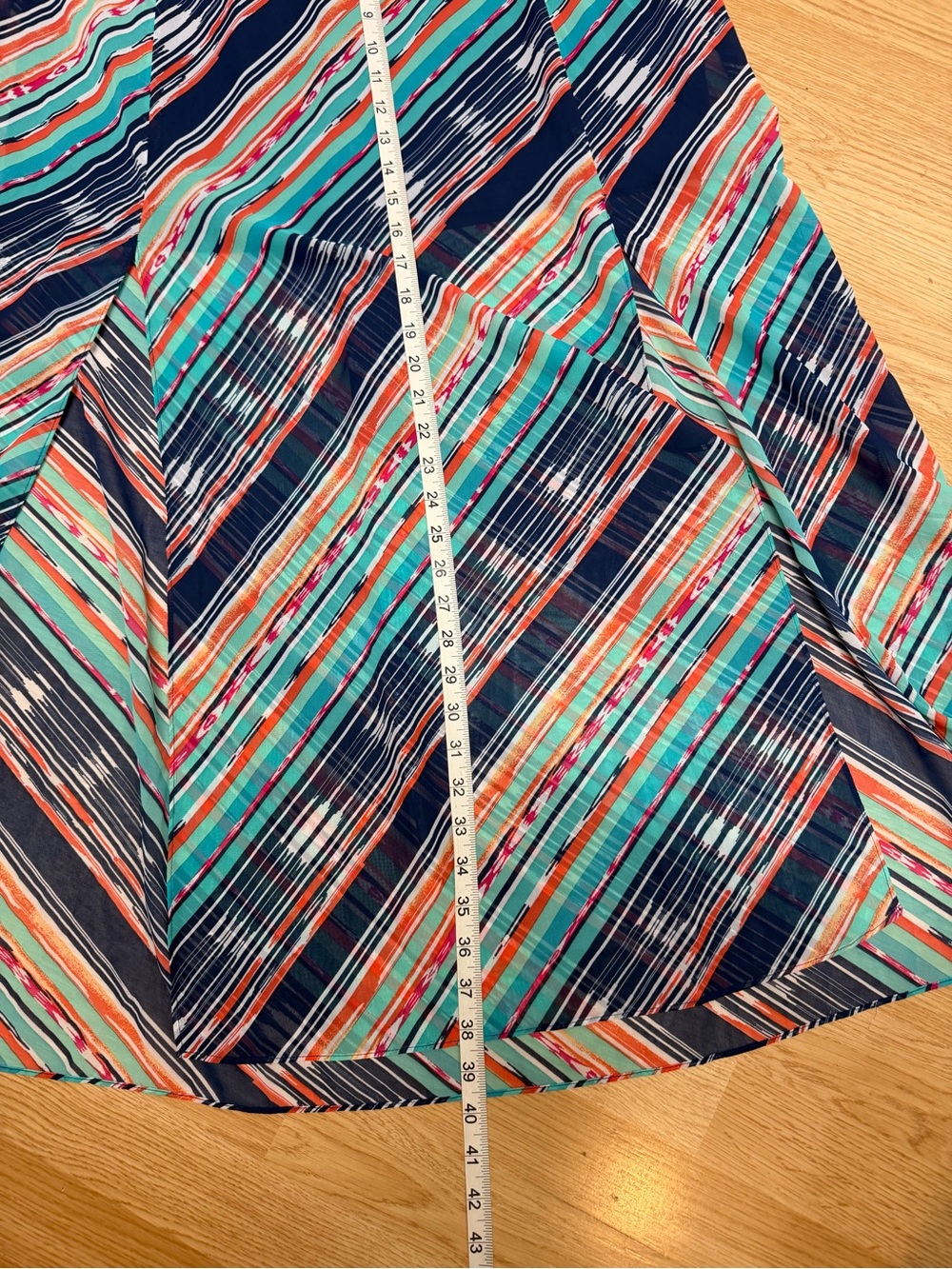 Maurices XL Navy Coral Mint Striped Layered Maxi Skirt Sheer Overlay - Picture 5 of 8